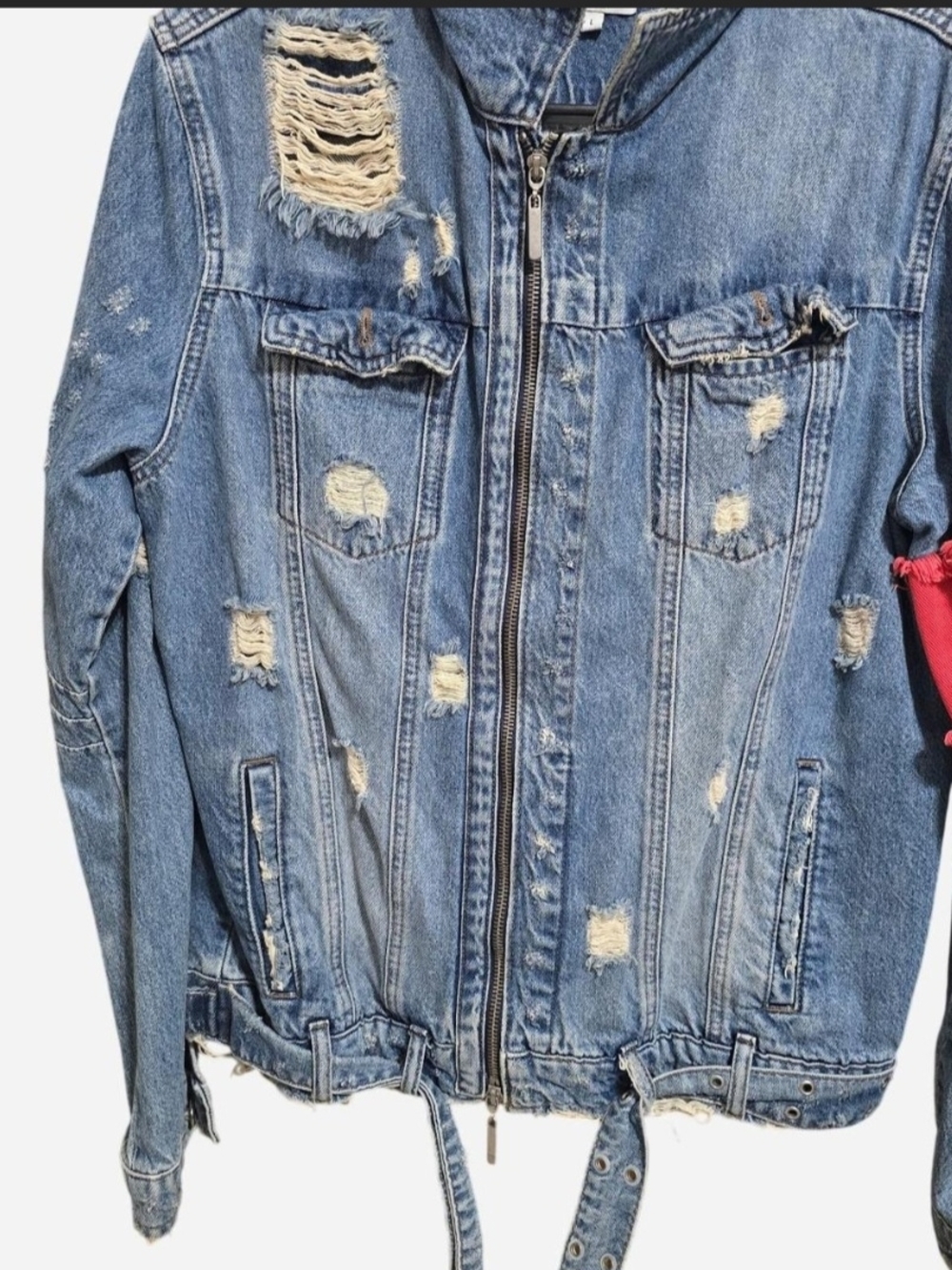 JAFFARY Distressed Light Blue Denim Jacket, Size L